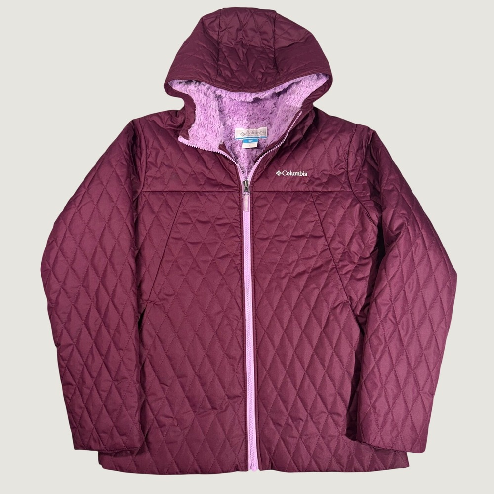 Columbia Copper Crest Quilted Jacket Girls L 14/16 Purple Cozy Hooded Coat